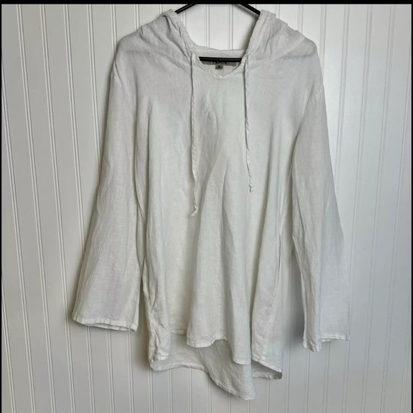 FLAX white linen pullover hoodie long sleeve pockets size small H48 - Picture 1 of 4